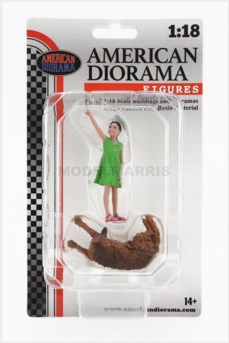 AMERICAN DIORAMA 18703 FIGURES - GIRL WHIT DOG - GREEN BROWN - 1/18