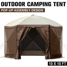 10 x 10 Ft Pop Up Screen Tent 6-Sided Instant Gazebo Camping Canopy Shelter