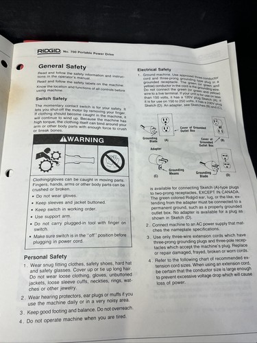 Rigid Model 700 Portable Operating Manual & Parts List, English, French, Spanish - Picture 3 of 10