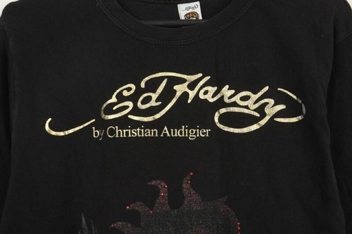 Vintage Ed Hardy by Christian Audigier Black Cotton Crew Neck Pullover T-Shirt M - Picture 5 of 20