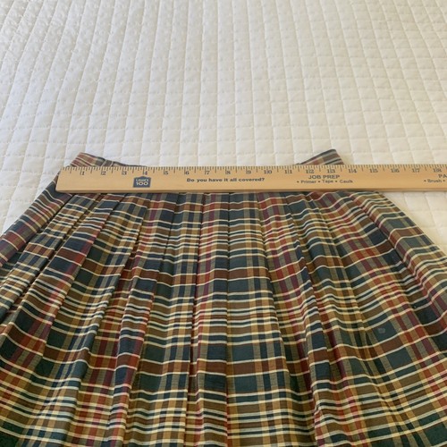 Vtg ILGWU pleated Cotton Plaid Hand Stitched Hem Skirt Button And Zipper Medium - Picture 4 of 7
