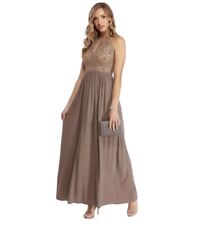 Windsor Joselyne Taupe Embellished Lace Dress Size 3/4 Floor Length Formal Gown