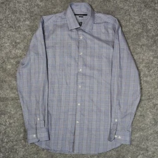 Perry Ellis Portfolio Shirt Mens 16.5 34/35 Large Button Down Dress Plaid Blue