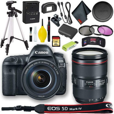 Canon EOS 5D Mark IV DSLR Camera +24-105mm f/4L II Lens (Intl Model) + 64GB Stan