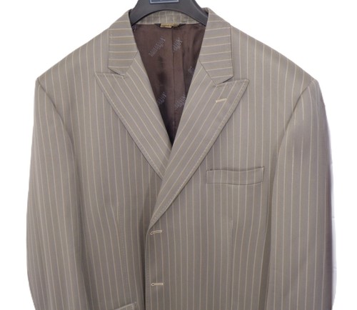 Sergio Valentino 3 Piece Suit Men's US 50 Extra Long Ventless Taupe Brown Stripe - Picture 6 of 24