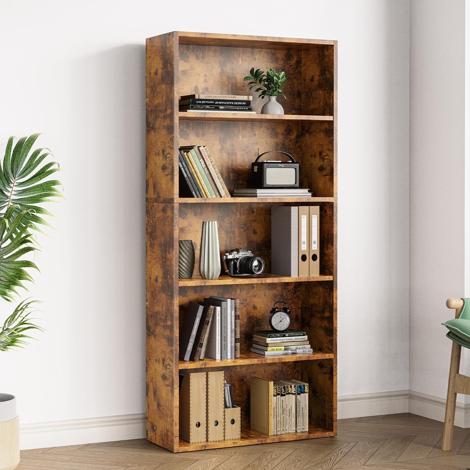 HOMEFLA Industrial 5/6 Shelf Bookcase Tall Floor Standing Open Bookshelf Store