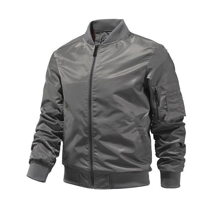 Men's Short Stand Collar Bomber Jacket Outwear Casual Thin