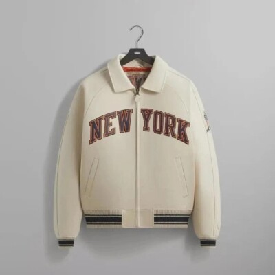 Avirex x Kith Knicks Varsity Jacket NBA New York Cream Leather