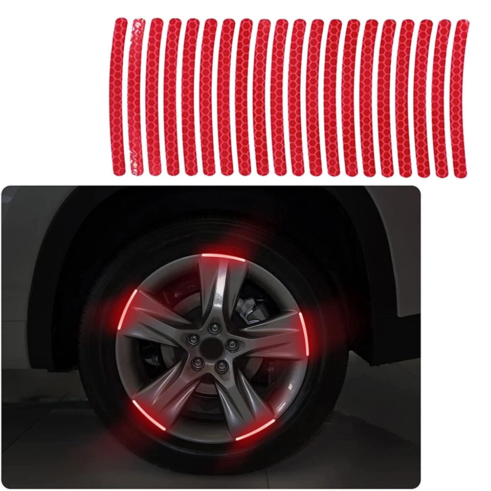 20 peças adesivo adesivo vermelho reflexivo cubo de roda de carro aro listra fita acessórios - Imagem 4 de 4