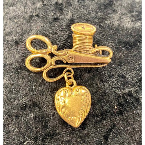 Vintage Love Sewing Brooch Gold Tone