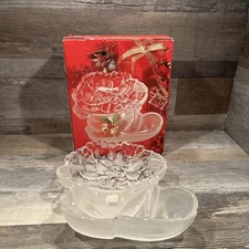 Mikasa Christmas Frosted Santa Boot Glass Candy Dish Plate