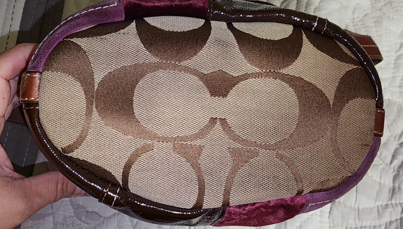 Auth VINTAGE COACH Multi Patchwork LG Bleeker Lea… - image 12