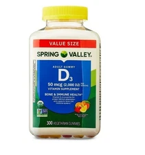 Spring Valley Vitamin D3 Supplement Gummies Assorted Fruits 50 mcg 300 Count