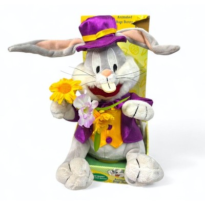 Animated Talking Bugs Bunny Plush Toy with Flowers and Hat Easter NEW Gemmy