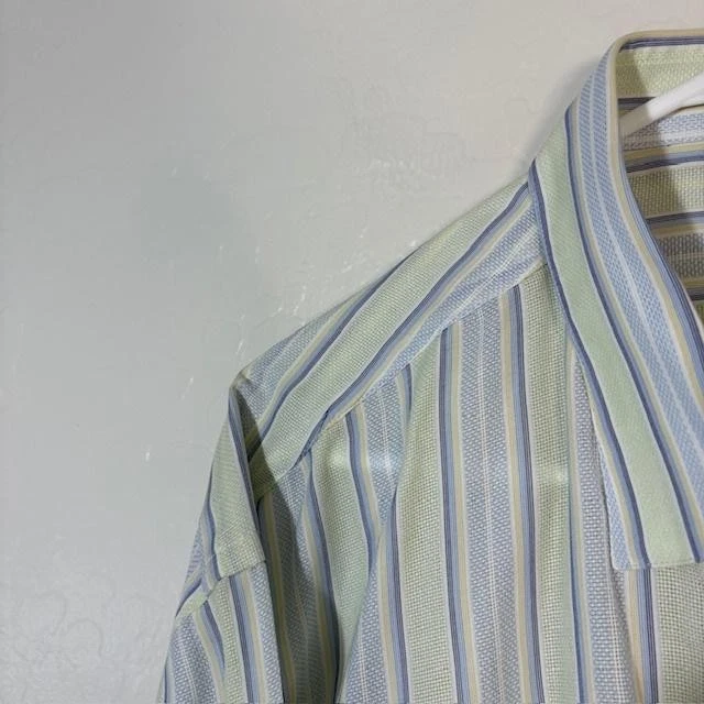 Camisa Canali Sportswear Para Hombres 2XL Azul Verde Rayas Manga Larga Vestido Algodón Foto 2 de 4