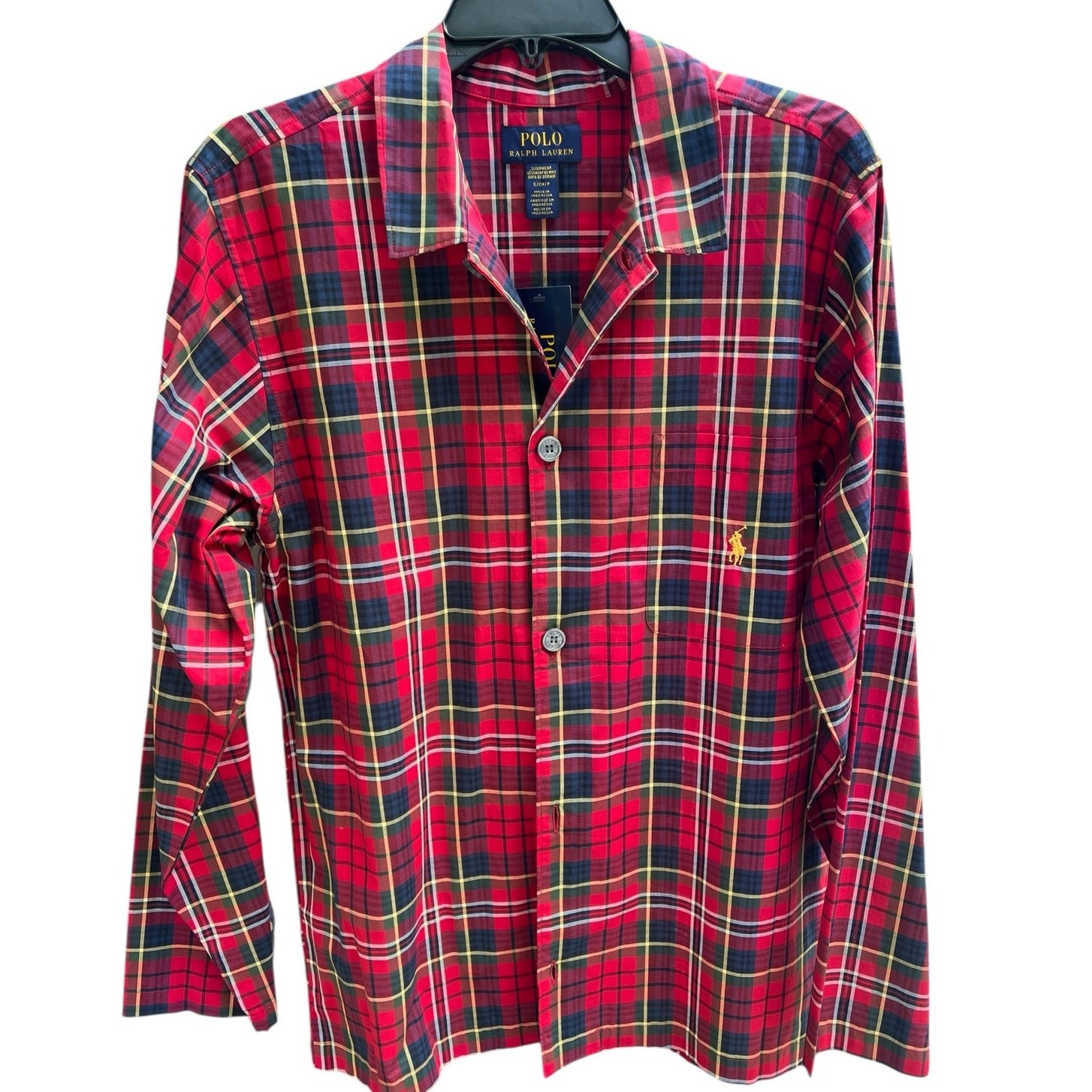 Polo Ralph Lauren Pigiama Camicia Top Giallo Pony Uomo L Cotone Popeline Rosso Plaid