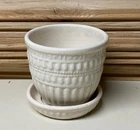 Vintage McCoy Pottery 1961 White Beaded Flower Pot 4" Tall 4 1/4" Diameter