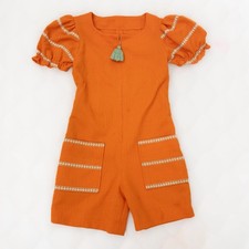 1960  s vintage handmade orange romper play suit with short puffy sleeves