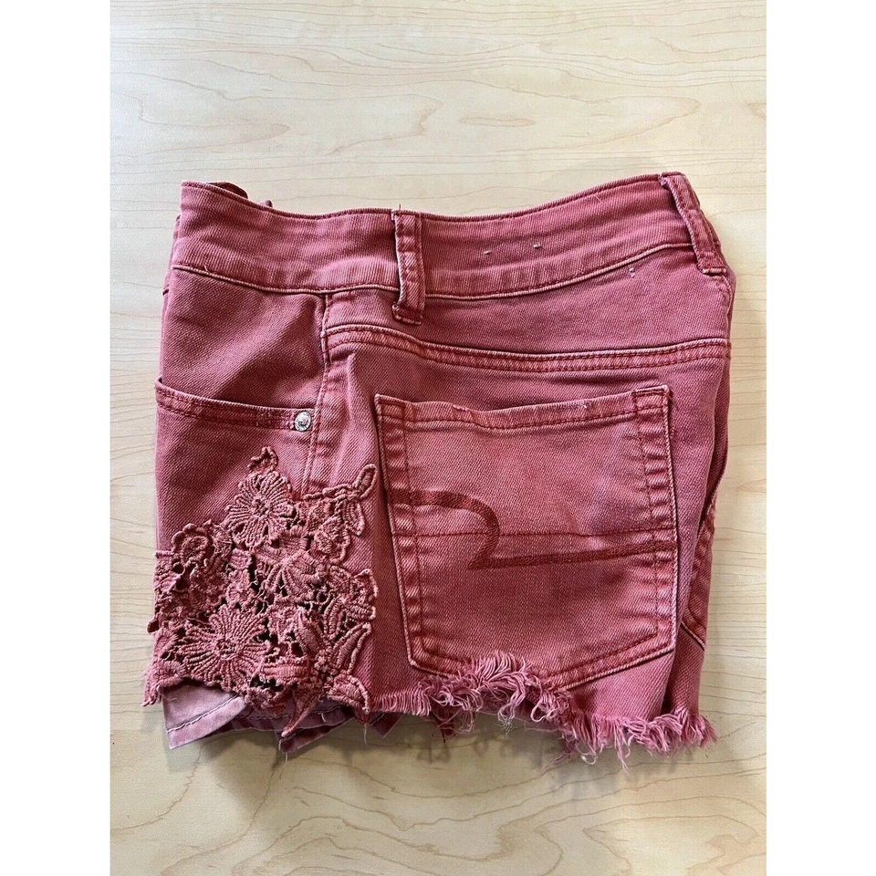 Pantalones Cortos American Eagle Elastizados Coral Denim Tiro Bajo Para Mujer Talla 2 Foto 3 de 4