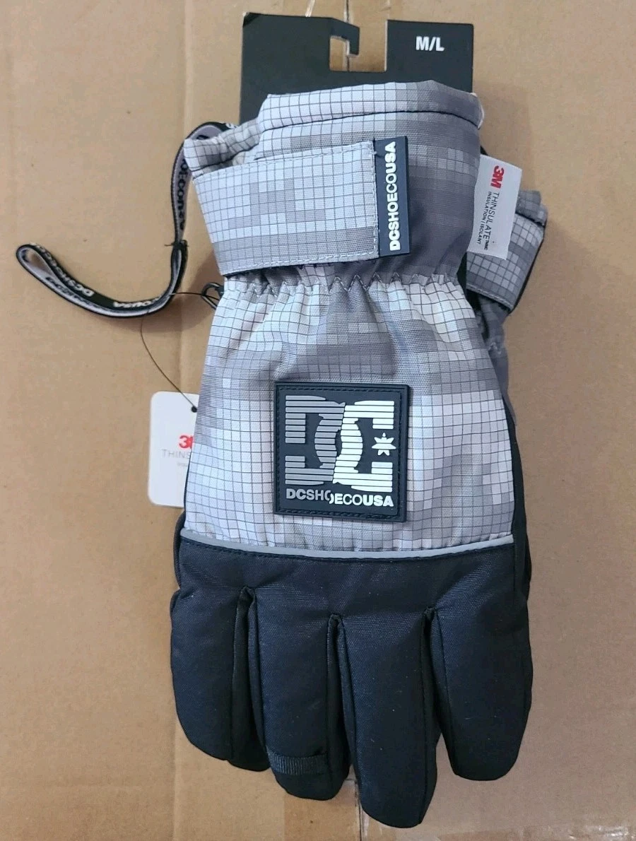 DC Shoes 3M Thinsulate Winter Gloves M/L Gray Black Snow Ski Cold Weather NWT