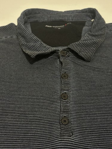 JOHN VARVATOS STAR USA Cotton-Viscose Four-Button Henley in Blue Striped Sz XL - Picture 3 of 9