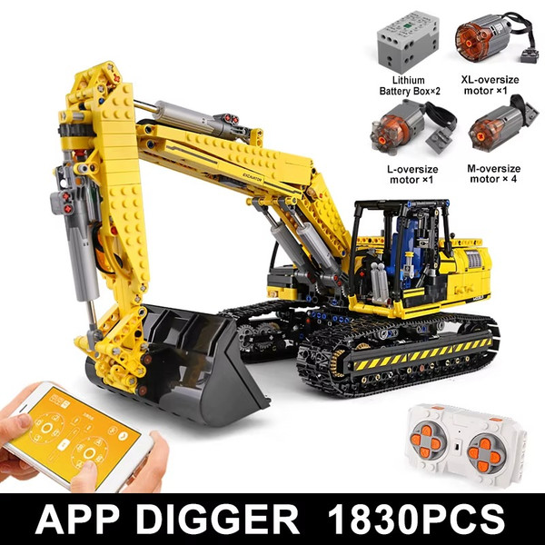 Mould King 13112 Technik Rc Bagger Moc 2513 App Motorisiert Baustein Set Kinder-image