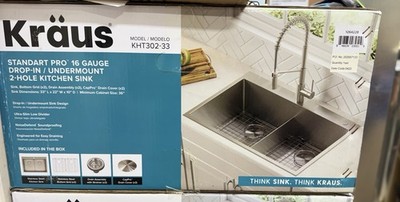 Kraus KHT 302 33 Stanart 33  Double Bowl, Top Mount Stainless Steel Kitchen Sink
