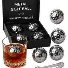 Golf Ball Whiskey Chillers 5 Set Stainless Steel Whiskey Stones Rocks Great f...