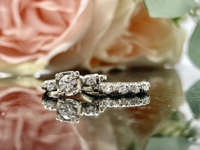 Art Deco Style Round 2Ct Created Diamond 14K White Gold Finish Wedding Ring Set