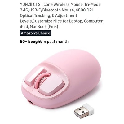 YUNZII C1 Silicone Wireless Mouse Tri-Mode Bluetooth 4800 DPI Pink C1-Pink