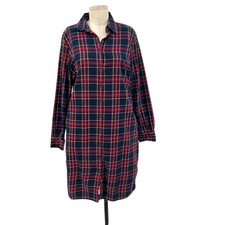 Brooks Brothers Red Fleece Shirt Dress Flannel Plaid Navy Blue Red Size 10