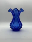 Fenton Cobalt Blue Flute And Dot Vase - Vintage Ruffled Top