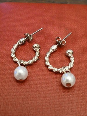 Silver Tone Creole Hoop Earrings/Faux Pearl Dropper VTG 80s for Pierced Ears VGC