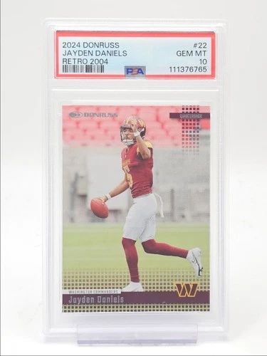 JAYDEN DANIELS 2024 DONRUSS RETRO 2004 ROOKIE BASE COMMANDERS PSA 10 Q5346