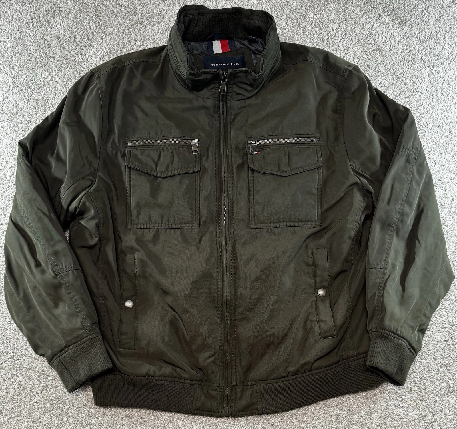 Tommy Hilfiger Bomber Jacket Mens 2XL Military Green Water/Wind Resistant XXL