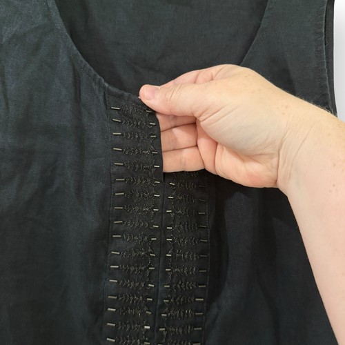 J. Jill Womens XS Black Beaded Linen Sleeveless Tank Top Blouse Boho Classic - Picture 4 of 9