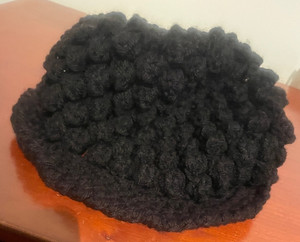 knit hat beanie, handmade by professional knitter, black, women's one-size