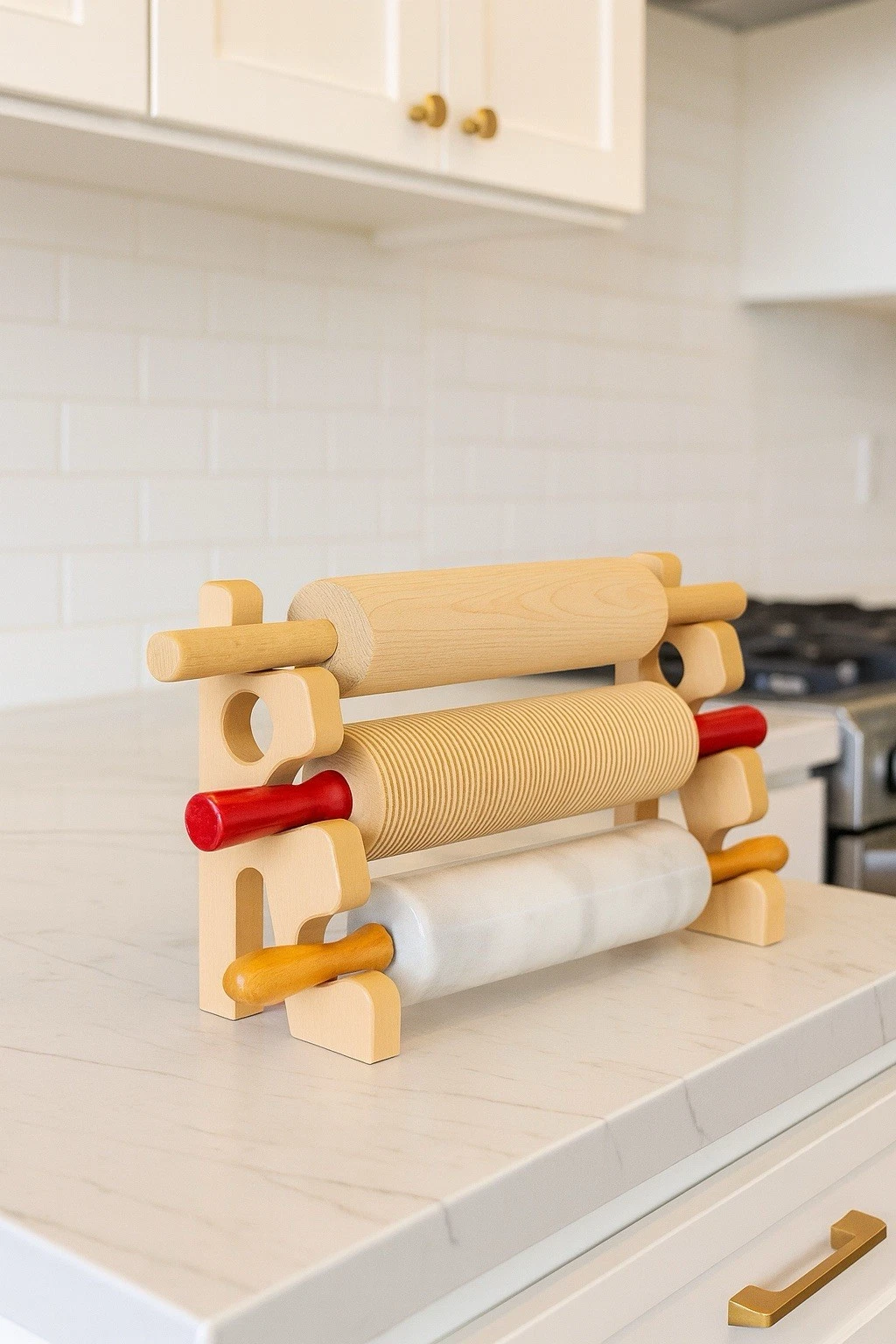 Rolling Pin Rack - Holds 3 Pins - Kitchen Organizer Baking Organization