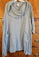 Match Point Linen Mint Green Long Sleeve Drape Collar Pockets Linen Tunic Dress