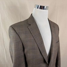 Jos A Bank 42R Traveler Tailored Sport Coat Wool Brown Plaid Two Button Vented