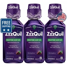 ZzzQuil Sleep Aid Liquid Berry - 12 fl oz (3 Pack) – Nighttime Rest & Relaxation