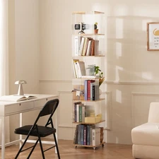6-Tier Rotating Bookshelf- 360° Spinning Bookshelf Tower Kids, Tall Narrow Bo...