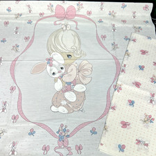 Vtg 1986 Precious Moments Girl Bunny Baby Crib Blanket/Sheet Fabric Panel Easter