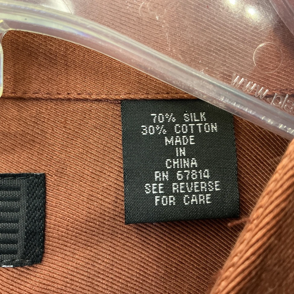 Genelli Shirt Mens 3XLT Brown Long Sleeve Silk Cotton Blend Dress Button Up New - Image 3 of 4