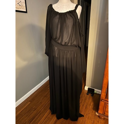 Eien schwarzes Maxikleid One Shoulder fließend Langarm Abendkleid Whimsigoth