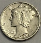 1938 S Mercury 90% Silver Dime AU Uncirculated