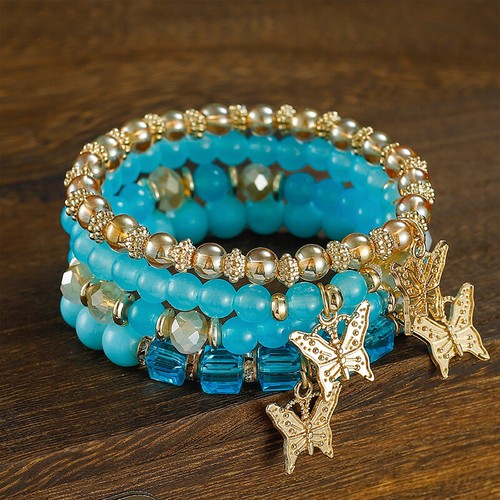 Bracciale 4pz Boho Estate Spiaggia Donna Ragazza Gioielli Farfalla Vetro Perline Regalo - Foto 13 di 15
