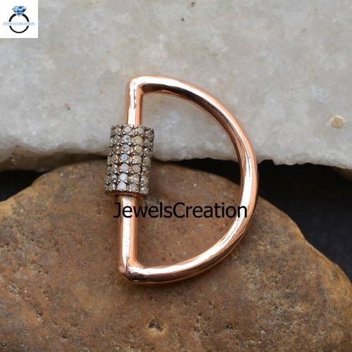 925 Silver Semi Circle Shape Finding Diamond Carabiner Lock Jewelry Accessories - Picture 3 of 10