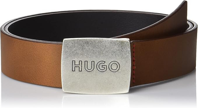 Мужской кожаный ремень с яркой пряжкой с логотипом HUGO by Hugo Boss-Темно-каштановый-Размер30 6690₽