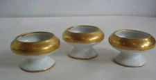S/3 Vtg white porcelain and gold gilt footed open salt dips cellars